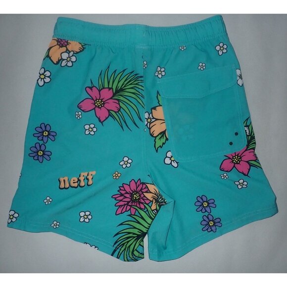 Neff Floral Board‎ Shorts Mens M blue Unlined Smiley Logo Pockets NWOT - Picture 5 of 7
